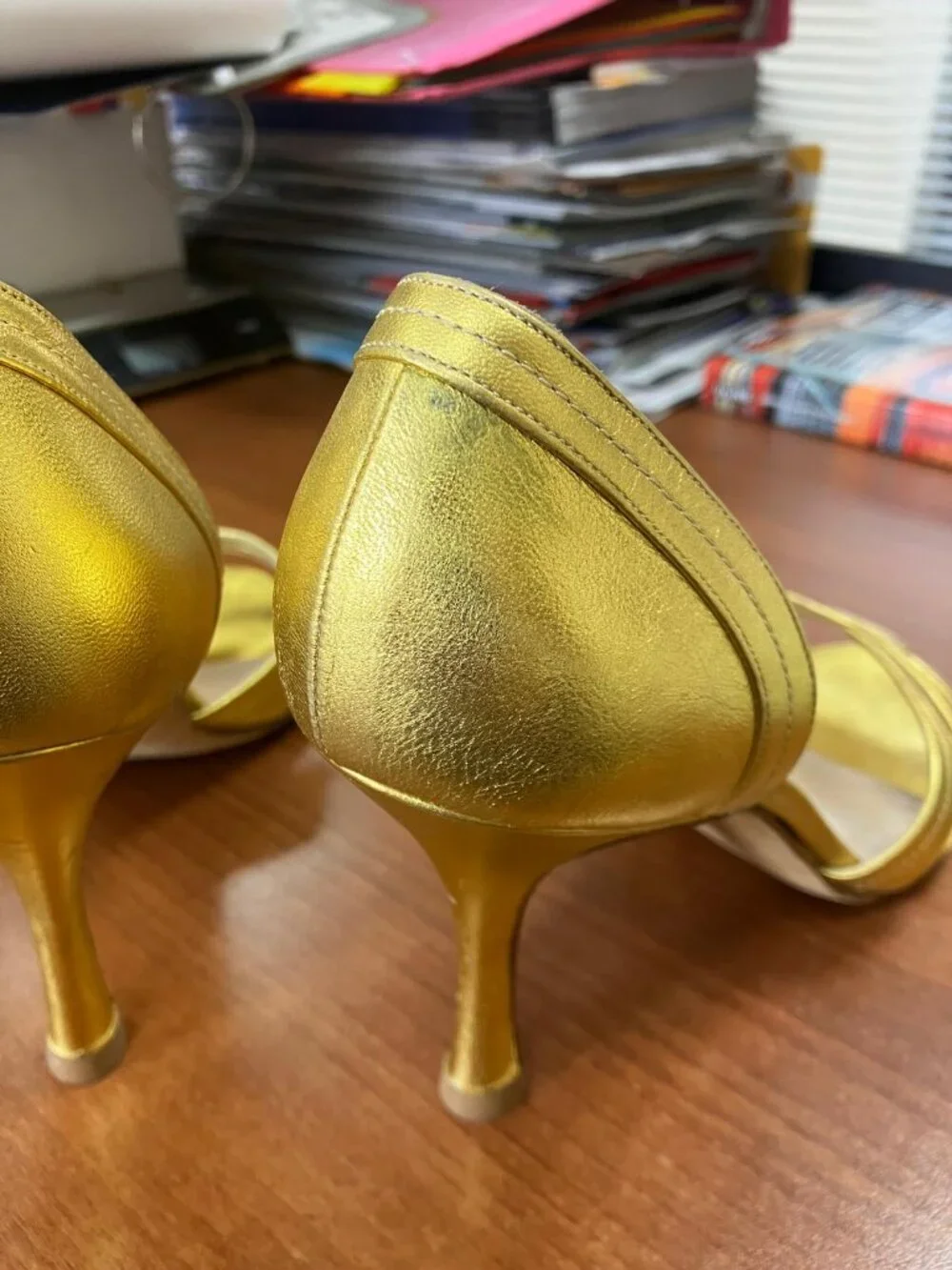 Manolo Blahnik Leather D'Orsey Gold Pump Heels